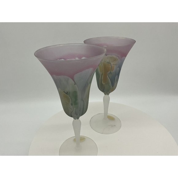 Nouveau Art Glass Hand Painted by RUEVEN Hard to Find Colorful Water Glasses - Picture 16 of 16